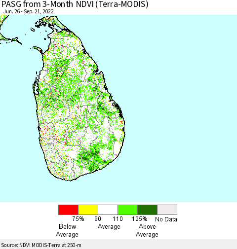 Sri Lanka PASG from 3-Month NDVI (Terra-MODIS) Thematic Map For 9/14/2022 - 9/21/2022