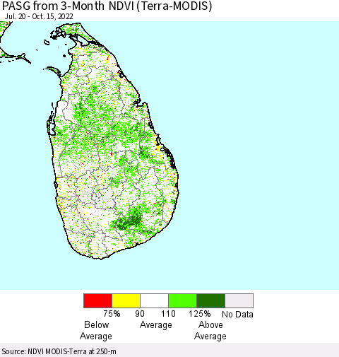 Sri Lanka PASG from 3-Month NDVI (Terra-MODIS) Thematic Map For 10/8/2022 - 10/15/2022