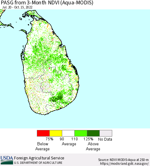 Sri Lanka PASG from 3-Month NDVI (Terra-MODIS) Thematic Map For 10/11/2022 - 10/20/2022