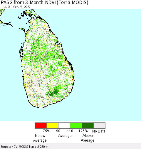 Sri Lanka PASG from 3-Month NDVI (Terra-MODIS) Thematic Map For 10/16/2022 - 10/23/2022