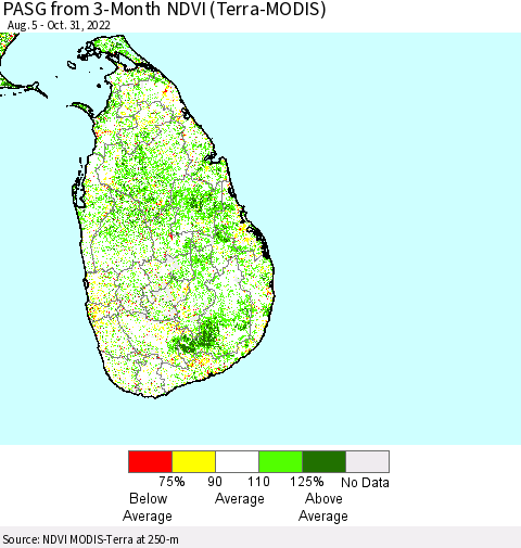 Sri Lanka PASG from 3-Month NDVI (Terra-MODIS) Thematic Map For 10/21/2022 - 10/31/2022