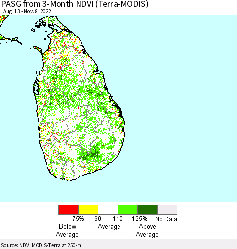 Sri Lanka PASG from 3-Month NDVI (Terra-MODIS) Thematic Map For 11/1/2022 - 11/8/2022