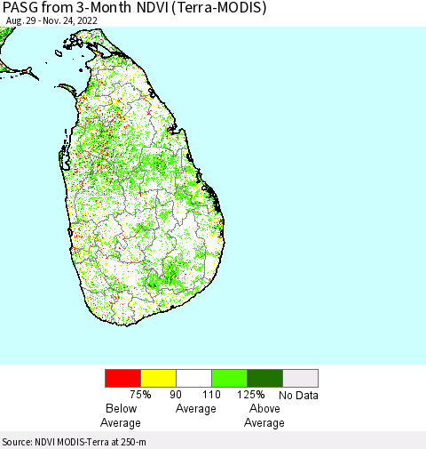 Sri Lanka PASG from 3-Month NDVI (Terra-MODIS) Thematic Map For 11/17/2022 - 11/24/2022