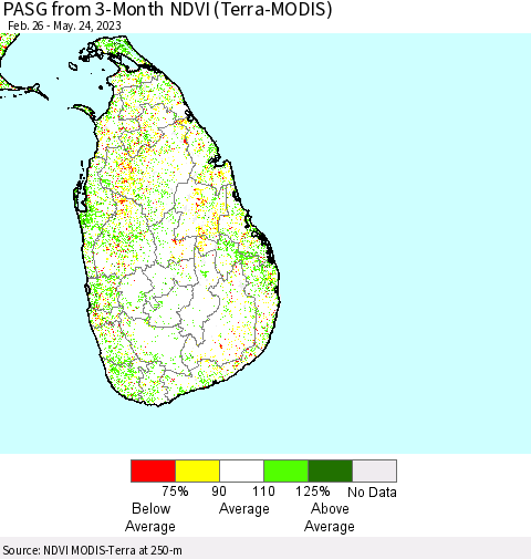 Sri Lanka PASG from 3-Month NDVI (Terra-MODIS) Thematic Map For 5/17/2023 - 5/24/2023
