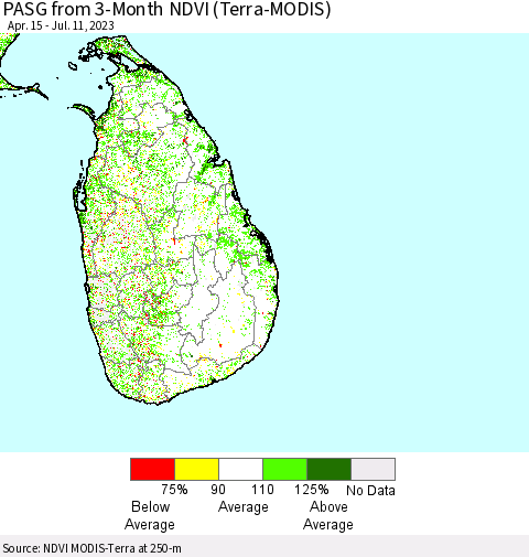 Sri Lanka PASG from 3-Month NDVI (Terra-MODIS) Thematic Map For 7/4/2023 - 7/11/2023