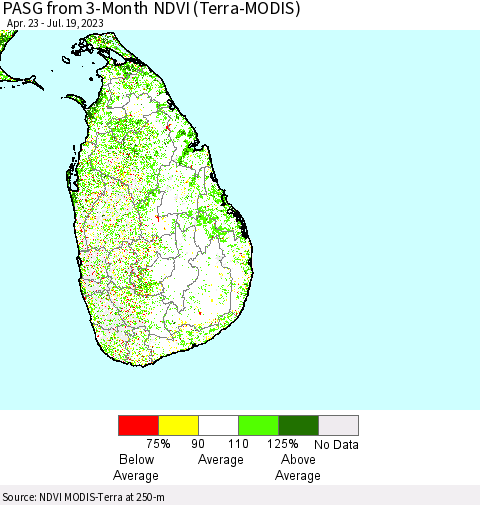 Sri Lanka PASG from 3-Month NDVI (Terra-MODIS) Thematic Map For 7/12/2023 - 7/19/2023