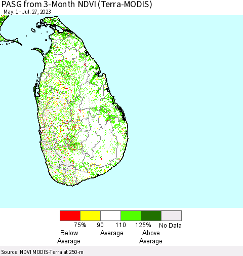 Sri Lanka PASG from 3-Month NDVI (Terra-MODIS) Thematic Map For 7/20/2023 - 7/27/2023