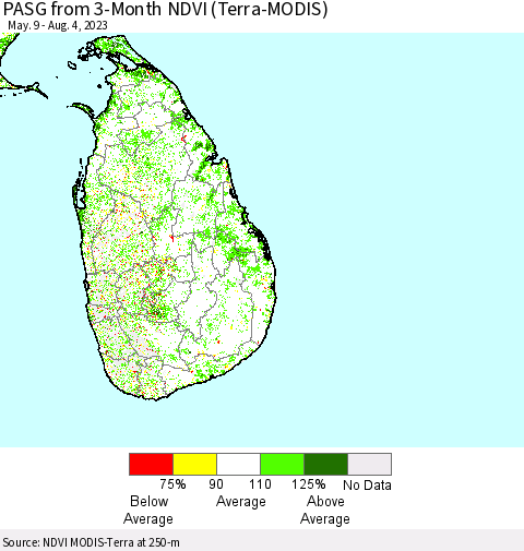 Sri Lanka PASG from 3-Month NDVI (Terra-MODIS) Thematic Map For 7/28/2023 - 8/4/2023