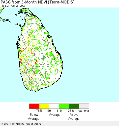 Sri Lanka PASG from 3-Month NDVI (Terra-MODIS) Thematic Map For 8/21/2023 - 8/28/2023