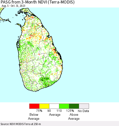 Sri Lanka PASG from 3-Month NDVI (Terra-MODIS) Thematic Map For 10/21/2023 - 10/31/2023