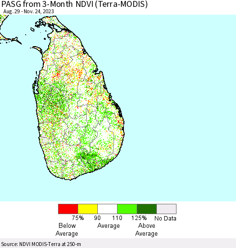Sri Lanka PASG from 3-Month NDVI (Terra-MODIS) Thematic Map For 11/17/2023 - 11/24/2023