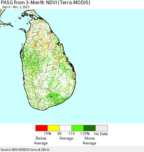 Sri Lanka PASG from 3-Month NDVI (Terra-MODIS) Thematic Map For 11/25/2023 - 12/2/2023