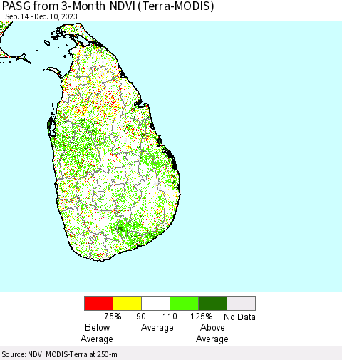Sri Lanka PASG from 3-Month NDVI (Terra-MODIS) Thematic Map For 12/3/2023 - 12/10/2023