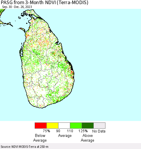 Sri Lanka PASG from 3-Month NDVI (Terra-MODIS) Thematic Map For 12/19/2023 - 12/26/2023