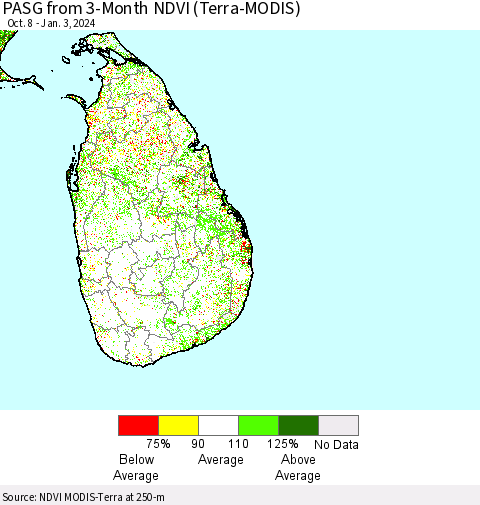 Sri Lanka PASG from 3-Month NDVI (Terra-MODIS) Thematic Map For 12/27/2023 - 1/3/2024