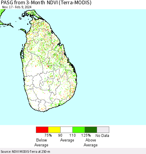 Sri Lanka PASG from 3-Month NDVI (Terra-MODIS) Thematic Map For 2/2/2024 - 2/9/2024