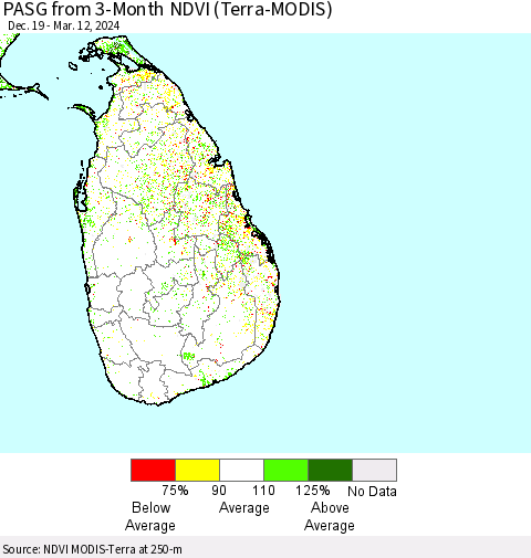 Sri Lanka PASG from 3-Month NDVI (Terra-MODIS) Thematic Map For 3/5/2024 - 3/12/2024
