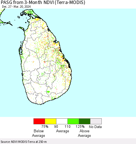 Sri Lanka PASG from 3-Month NDVI (Terra-MODIS) Thematic Map For 3/13/2024 - 3/20/2024