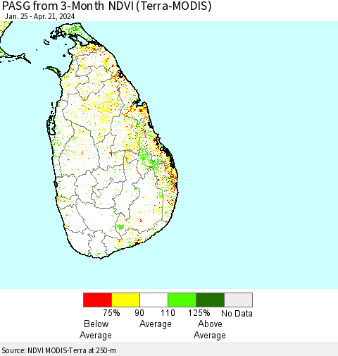 Sri Lanka PASG from 3-Month NDVI (Terra-MODIS) Thematic Map For 4/14/2024 - 4/21/2024
