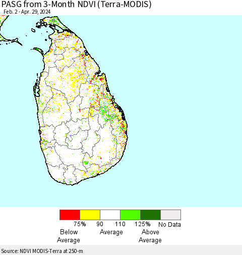 Sri Lanka PASG from 3-Month NDVI (Terra-MODIS) Thematic Map For 4/22/2024 - 4/29/2024