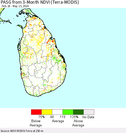 Sri Lanka PASG from 3-Month NDVI (Terra-MODIS) Thematic Map For 5/8/2024 - 5/15/2024