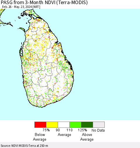Sri Lanka PASG from 3-Month NDVI (Terra-MODIS) Thematic Map For 5/16/2024 - 5/23/2024