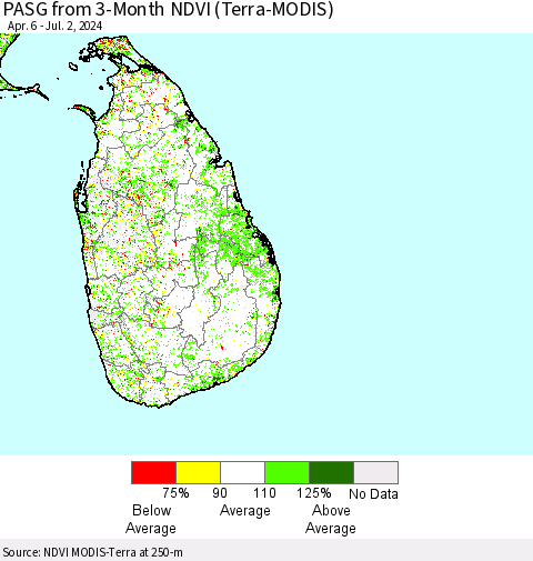 Sri Lanka PASG from 3-Month NDVI (Terra-MODIS) Thematic Map For 6/25/2024 - 7/2/2024