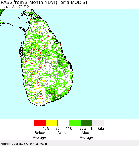 Sri Lanka PASG from 3-Month NDVI (Terra-MODIS) Thematic Map For 8/20/2024 - 8/27/2024