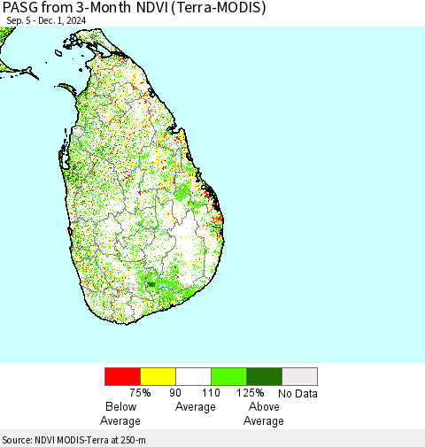 Sri Lanka PASG from 3-Month NDVI (Terra-MODIS) Thematic Map For 11/24/2024 - 12/1/2024