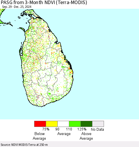 Sri Lanka PASG from 3-Month NDVI (Terra-MODIS) Thematic Map For 12/18/2024 - 12/25/2024
