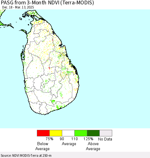 Sri Lanka PASG from 3-Month NDVI (Terra-MODIS) Thematic Map For 3/6/2025 - 3/13/2025