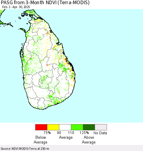 Sri Lanka PASG from 3-Month NDVI (Terra-MODIS) Thematic Map For 4/23/2025 - 4/30/2025
