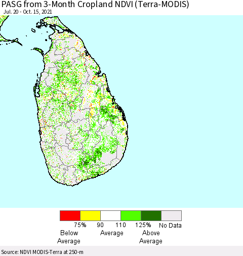 Sri Lanka PASG from 3-Month Cropland NDVI (Terra-MODIS) Thematic Map For 10/8/2021 - 10/15/2021