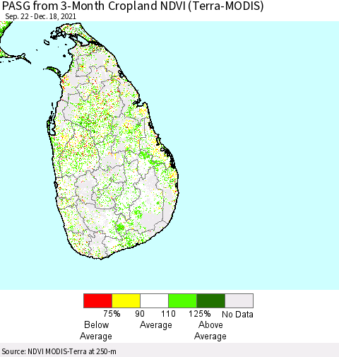Sri Lanka PASG from 3-Month Cropland NDVI (Terra-MODIS) Thematic Map For 12/11/2021 - 12/18/2021