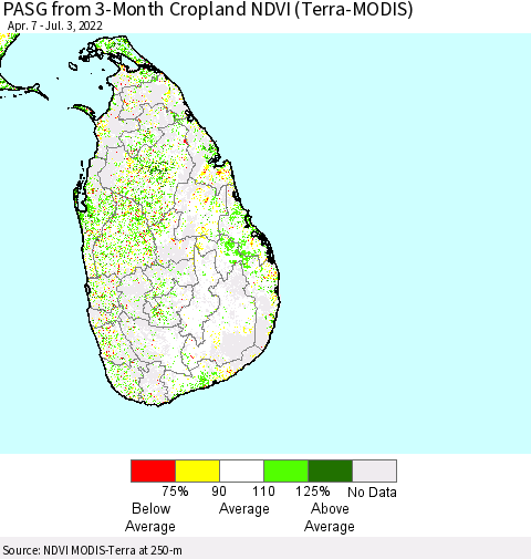 Sri Lanka PASG from 3-Month Cropland NDVI (Terra-MODIS) Thematic Map For 6/26/2022 - 7/3/2022