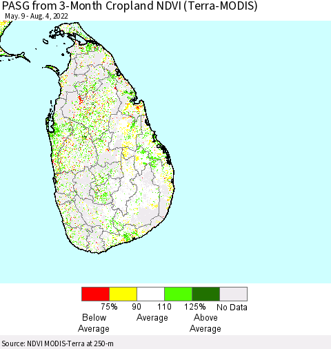 Sri Lanka PASG from 3-Month Cropland NDVI (Terra-MODIS) Thematic Map For 7/28/2022 - 8/4/2022