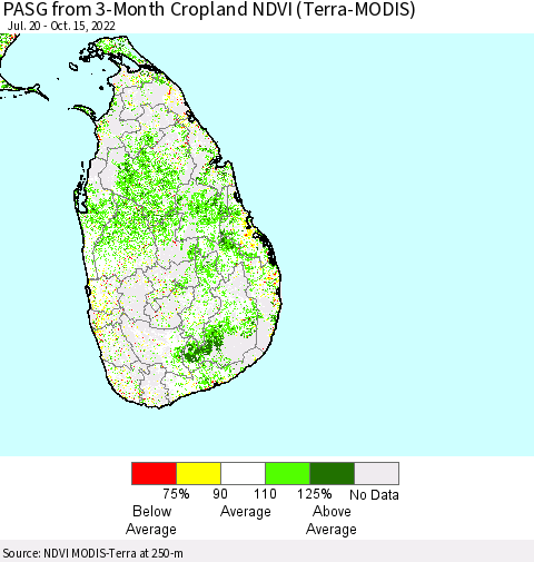 Sri Lanka PASG from 3-Month Cropland NDVI (Terra-MODIS) Thematic Map For 10/8/2022 - 10/15/2022