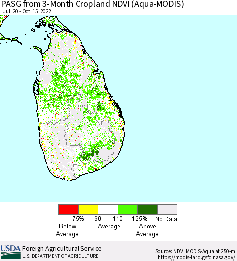 Sri Lanka PASG from 3-Month Cropland NDVI (Terra-MODIS) Thematic Map For 10/11/2022 - 10/20/2022