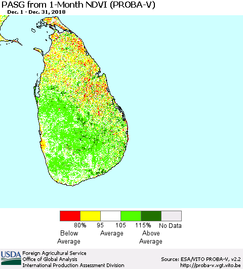 Sri Lanka PASG from 1-Month NDVI (PROBA-V) Thematic Map For 12/21/2018 - 12/31/2018