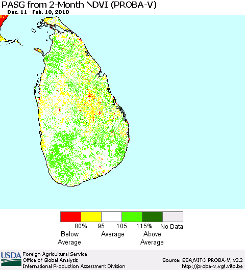 Sri Lanka PASG from 2-Month NDVI (PROBA-V) Thematic Map For 2/1/2018 - 2/10/2018