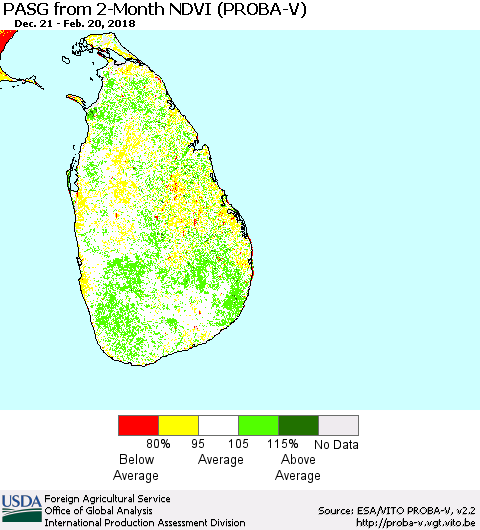 Sri Lanka PASG from 2-Month NDVI (PROBA-V) Thematic Map For 2/11/2018 - 2/20/2018