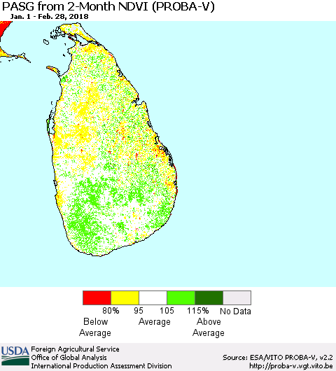 Sri Lanka PASG from 2-Month NDVI (PROBA-V) Thematic Map For 2/21/2018 - 2/28/2018