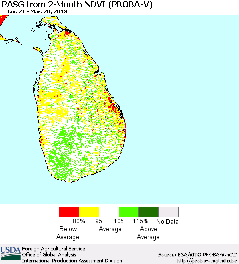 Sri Lanka PASG from 2-Month NDVI (PROBA-V) Thematic Map For 3/11/2018 - 3/20/2018