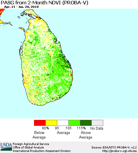 Sri Lanka PASG from 2-Month NDVI (PROBA-V) Thematic Map For 6/11/2018 - 6/20/2018