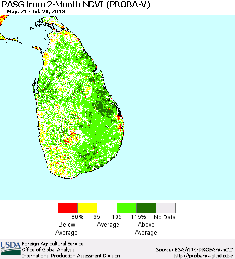 Sri Lanka PASG from 2-Month NDVI (PROBA-V) Thematic Map For 7/11/2018 - 7/20/2018
