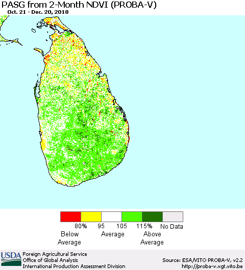 Sri Lanka PASG from 2-Month NDVI (PROBA-V) Thematic Map For 12/11/2018 - 12/20/2018