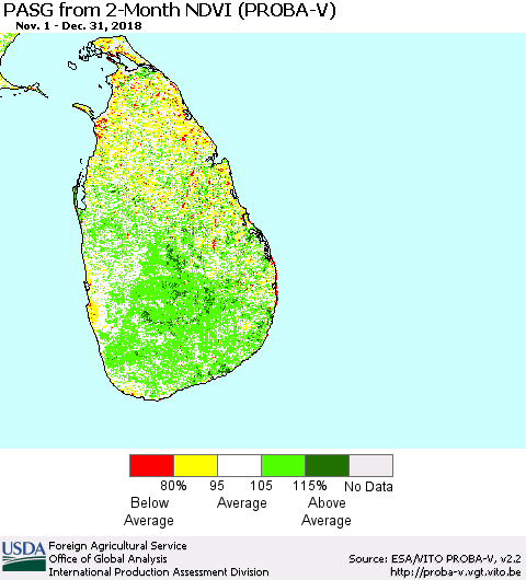 Sri Lanka PASG from 2-Month NDVI (PROBA-V) Thematic Map For 12/21/2018 - 12/31/2018