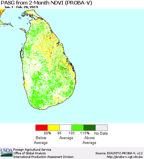Sri Lanka PASG from 2-Month NDVI (PROBA-V) Thematic Map For 2/21/2019 - 2/28/2019