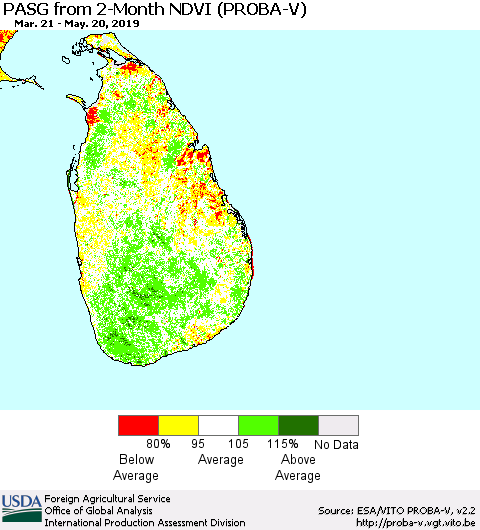 Sri Lanka PASG from 2-Month NDVI (PROBA-V) Thematic Map For 5/11/2019 - 5/20/2019