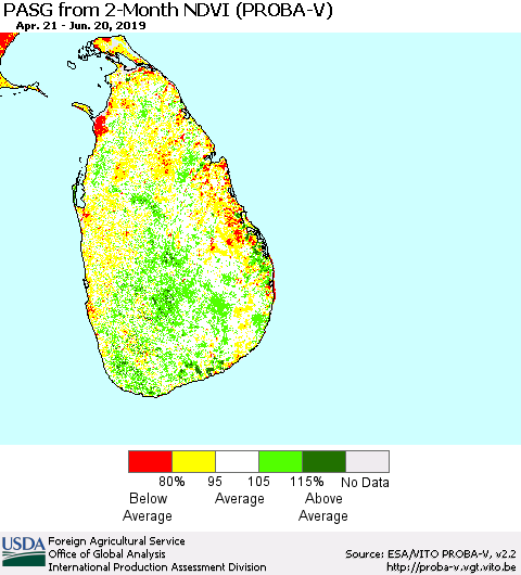 Sri Lanka PASG from 2-Month NDVI (PROBA-V) Thematic Map For 6/11/2019 - 6/20/2019